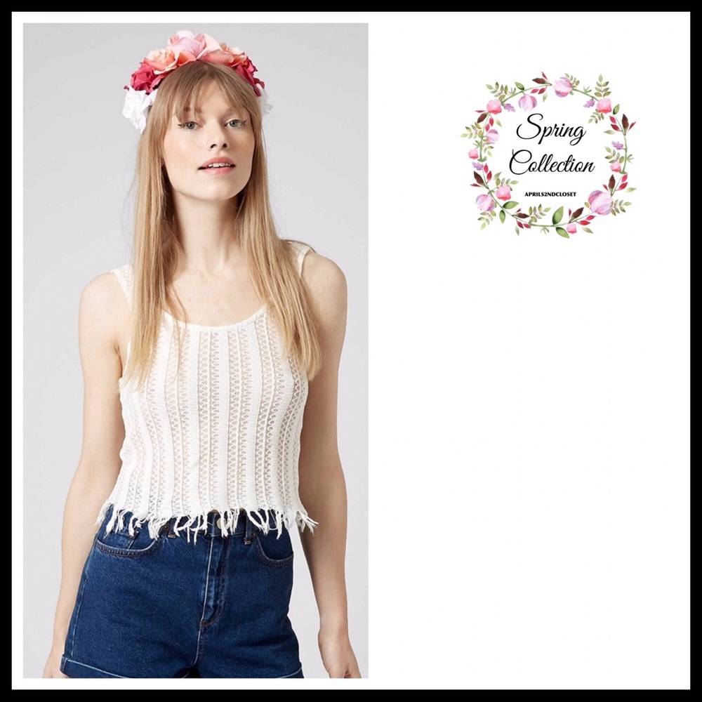 TOPSHOP WHITE BOHO FRINGE CROP TANK TOP A2C - Picture 8 of 8